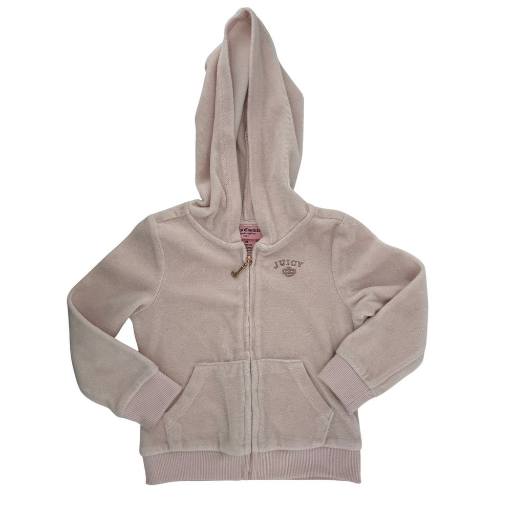Juicy Couture Velour Rhinestone Full Zip Hoodie Blush Pink Girls 2T Toddler Y2K